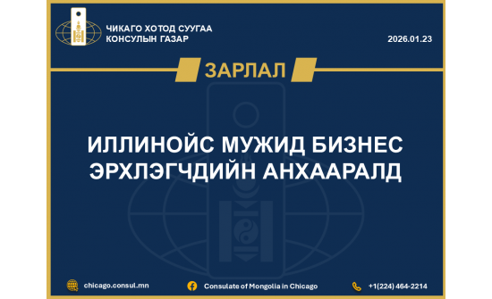 ИЛЛИНОЙС МУЖИД БИЗНЕС ЭРХЛЭГЧДИЙН АНХААРАЛД